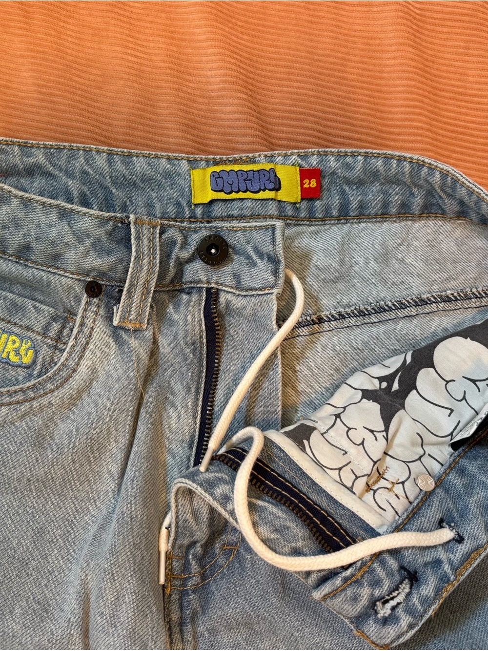 Empire Light Blue Men's Denim Jeans with Graphic Patch - Picture 2 of 2